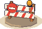 A low-poly road barricade with a no-entry sign