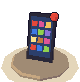 A low-poly phone full of app icons on a dirt plinth