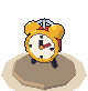 A low-poly alarm clock on a dirt plinth